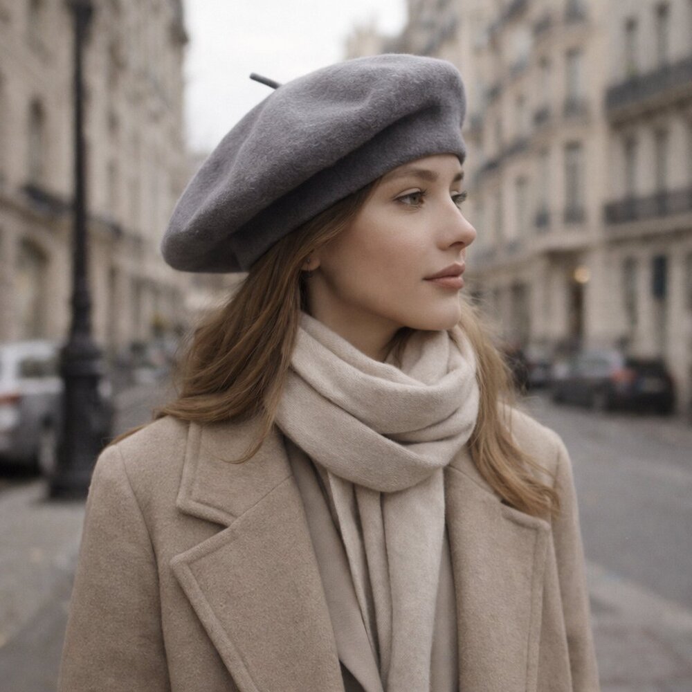 VTG Gray Wool Beret Made in Hong Kong Classic Ivy French Artist Style Hat Chic